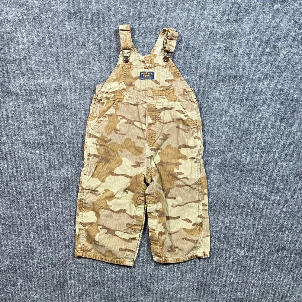OshKosh Bgosh Kids 18M Desert Camo Corduroy Overalls Tan Brown Carpenter Utility